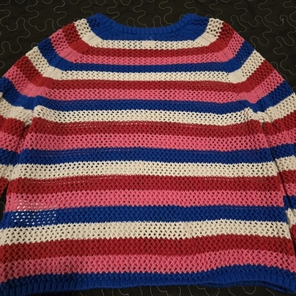 Old Navy Girl's Striped‎ Crochet Knit Sweater Americana NWOT Size 10/12 Large